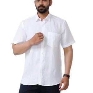UATHAYAM Linen Rise Half Sleeve Solid Slim Fit White Formal Shirt for Men (Pack of 1)