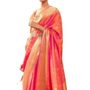SWORNOF Womens Kanjivaram Silk Saree with Zari Woven Saree With Blouse Piece