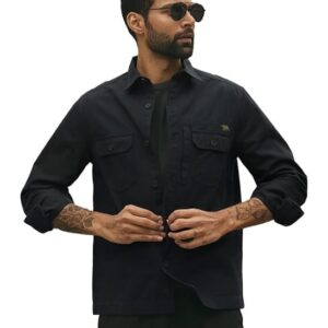 Casual Men's Black Twill Woven Overshirt