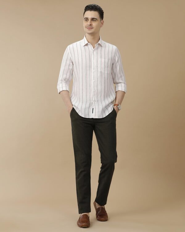 Linen Club Men's Pure Linen Pink Striped Contemporary Fit Full Sleeve Casual Shirt - Image 4