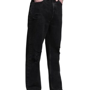 JACK & JONES Men High Rise Wide Leg Mildly Distressed Cotton Jeans