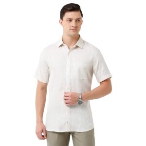 Linen Club Men's Pure Linen White Solid Slim Fit Full Sleeve Casual Shirt