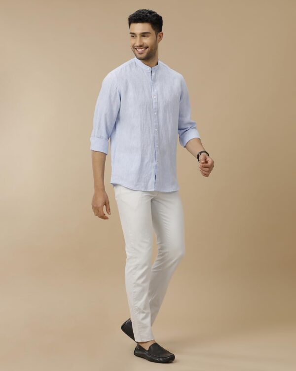 Linen Club Men's Pure Linen White Solid Contemporary Fit Full Sleeve Casual Shirt - Image 4