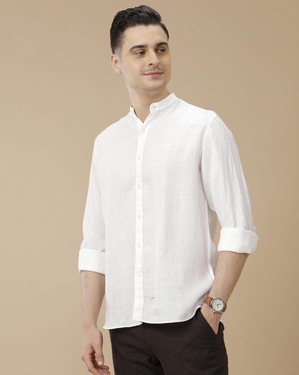 Linen Club Men's Pure Linen White Solid Contemporary Fit Full Sleeve Casual Shirt - Image 6