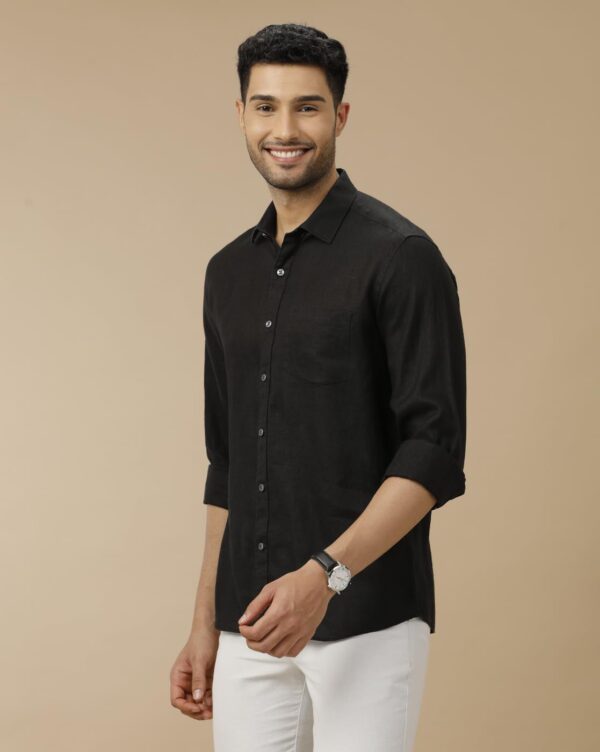 Linen Club Men's Pure Linen White Solid Contemporary Fit Full Sleeve Casual Shirt - Image 6