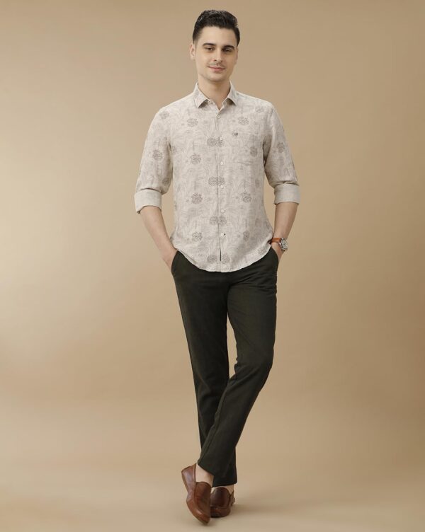 Linen Club Men's Linen Rich Brown Printed Contemporary Fit Full Sleeve Casual Shirt - Image 4