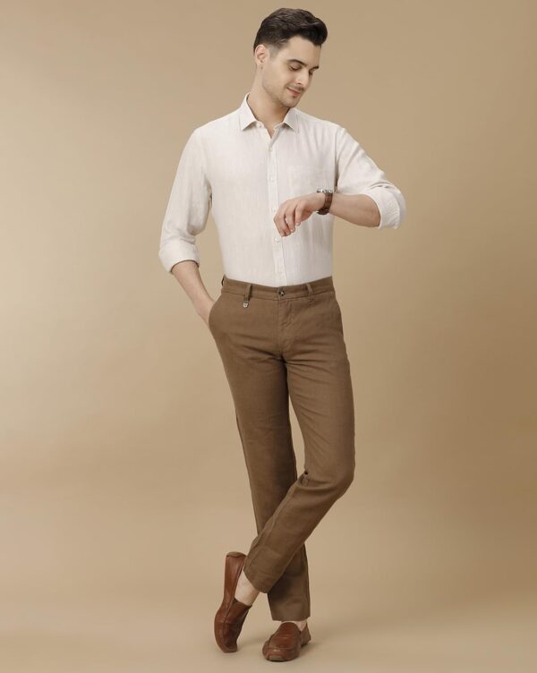 Linen Club Men's Pure Linen White Solid Contemporary Fit Full Sleeve Casual Shirt - Image 3