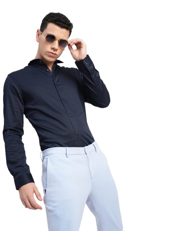 JACK & JONES Men's Cotton Slim Fit Solid Opaque Checked Spread-Collar Casual Shirt - Image 2