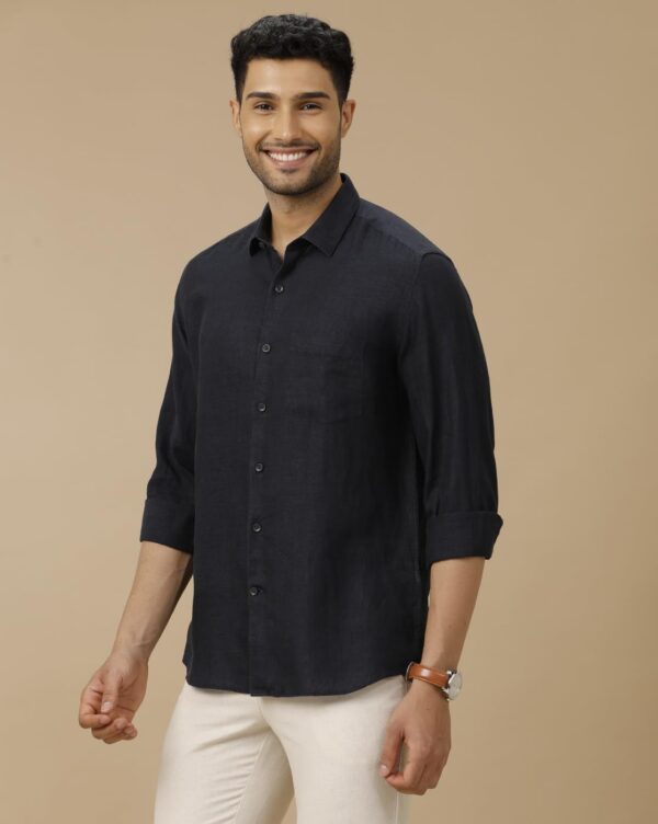 Linen Club Men's Pure Linen Black Solid Contemporary Fit Full Sleeve Casual Shirt - Image 5