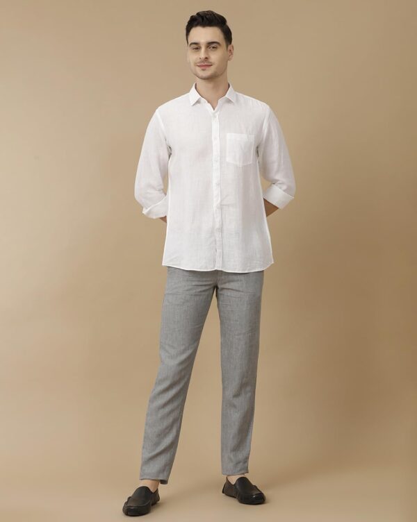 Linen Club Men's Pure Linen White Solid Contemporary Fit Full Sleeve Casual Shirt - Image 4