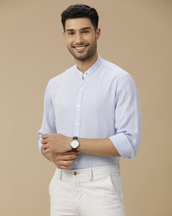 Linen Club Men's Pure Linen White Solid Contemporary Fit Full Sleeve Casual Shirt - Image 2
