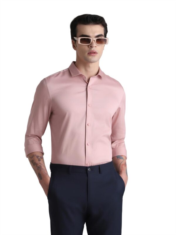 JACK & JONES Men's Cotton Slim Fit Solid Opaque Checked Spread-Collar Casual Shirt - Image 2