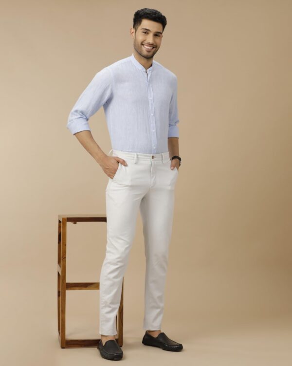 Linen Club Men's Pure Linen White Solid Contemporary Fit Full Sleeve Casual Shirt - Image 3