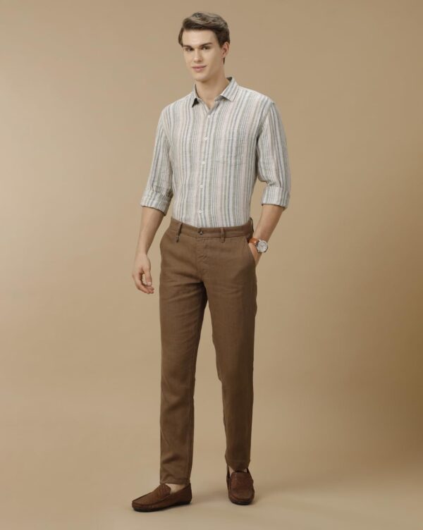Linen Club Men's Pure Linen Off White Striped Contemporary Fit Full Sleeve Casual Shirt - Image 3