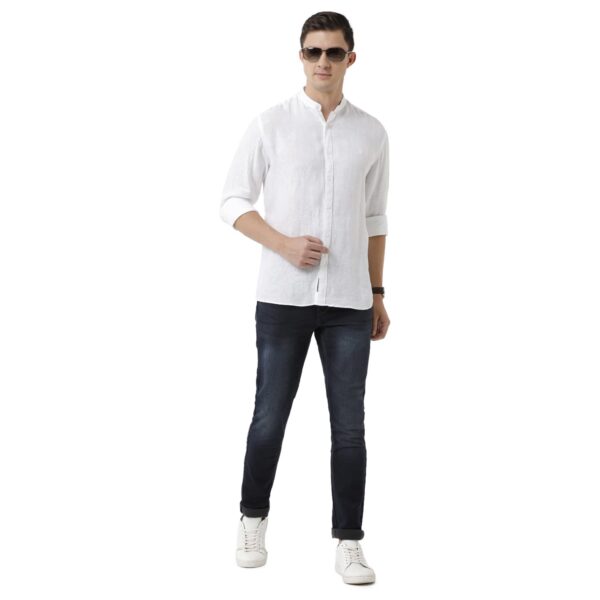 Linen Club Men's Pure Linen White Solid Slim Fit Full Sleeve Casual Shirt - Image 4