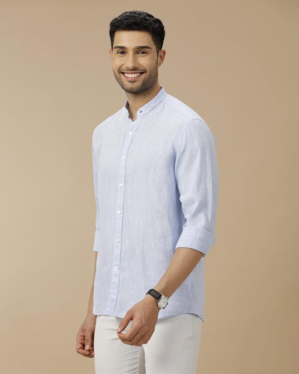 Linen Club Men's Pure Linen White Solid Contemporary Fit Full Sleeve Casual Shirt - Image 6