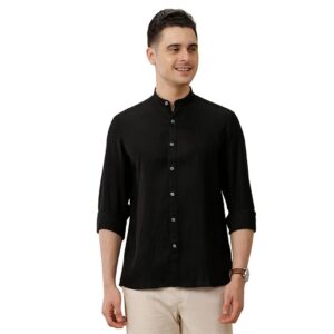Linen Club Men's Pure Linen White Solid Contemporary Fit Full Sleeve Casual Shirt