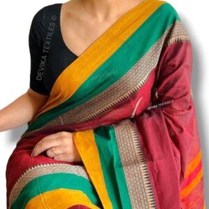 DEVIKA TEXTILES AVANI Border Narayanpeth Pure Handloom Cotton Sarees with Running Blouse Piece For Womens