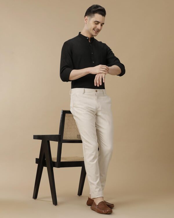 Linen Club Men's Pure Linen White Solid Contemporary Fit Full Sleeve Casual Shirt - Image 3