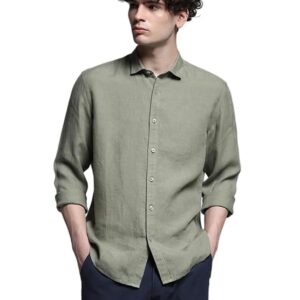 JACK & JONES Men Linen Regular Spread Collar Solid Casual Shirt
