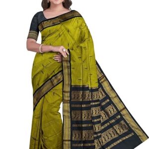 ILAIYAAL CLOTHINGS Women's Kanjivaram Cotton Silk Saree South Indian Paithani Sari | gadwal cotton sarees with Zari Border and Blouse Piece - Suitable For All Indian Occasions and Festivals 191