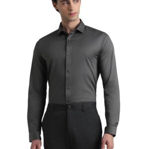 JACK & JONES Men's Cotton Slim Fit Solid Opaque Checked Spread-Collar Casual Shirt
