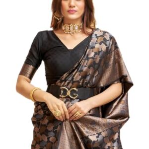 SWORNOF Womens Kanjivaram Silk Saree with Zari Woven Saree With Blouse Piece