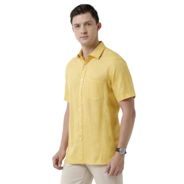 Linen Club Men's Pure Linen White Solid Slim Fit Full Sleeve Casual Shirt - Image 2