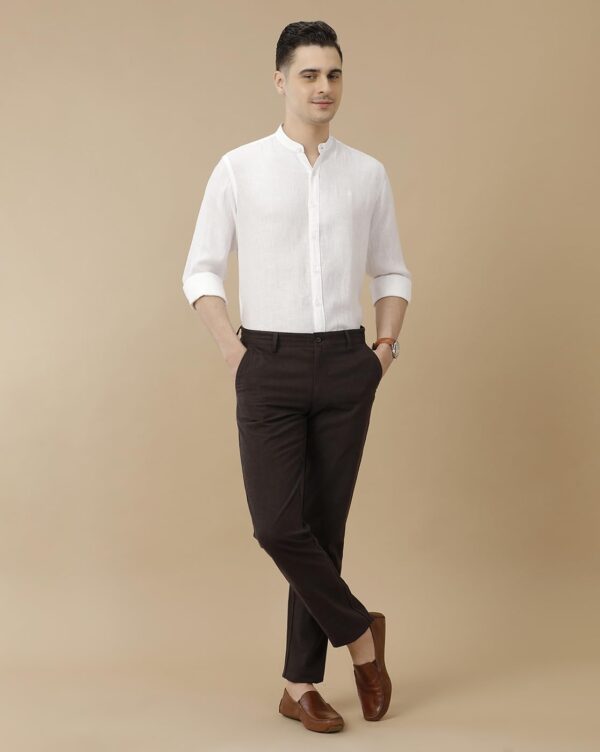 Linen Club Men's Pure Linen White Solid Contemporary Fit Full Sleeve Casual Shirt - Image 3