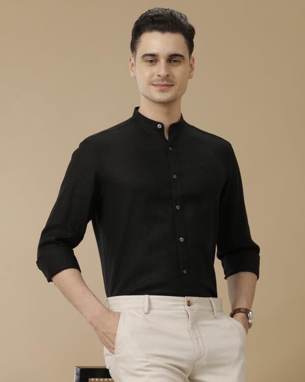 Linen Club Men's Pure Linen White Solid Contemporary Fit Full Sleeve Casual Shirt - Image 2