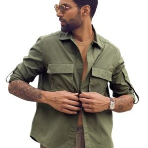 Casual Men's Black Twill Woven Overshirt