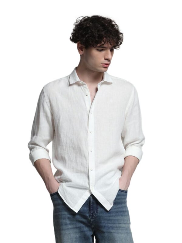 JACK & JONES Men Linen Regular Spread Collar Solid Casual Shirt - Image 2