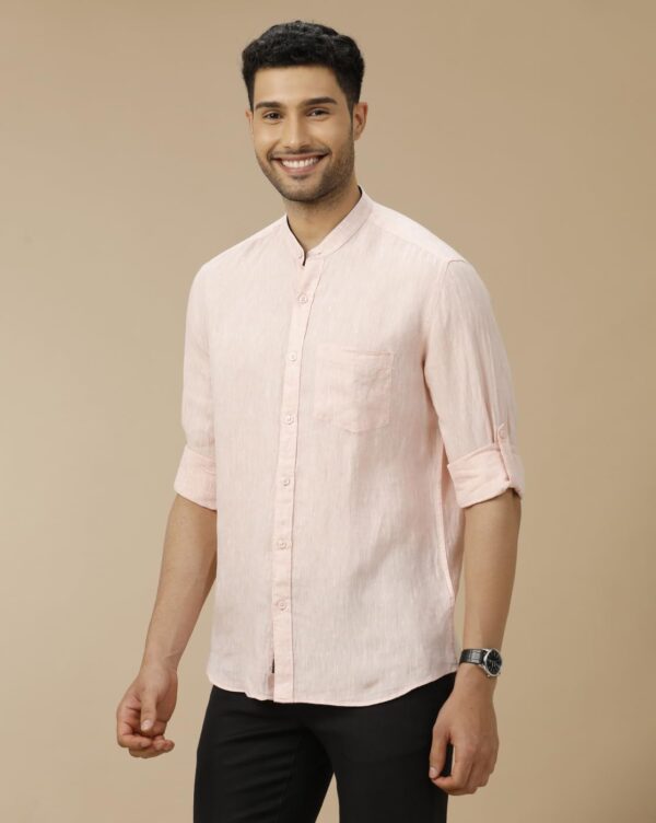 Linen Club Men's Pure Linen Maroon Solid Contemporary Fit Full Sleeve Casual Shirt - Image 5
