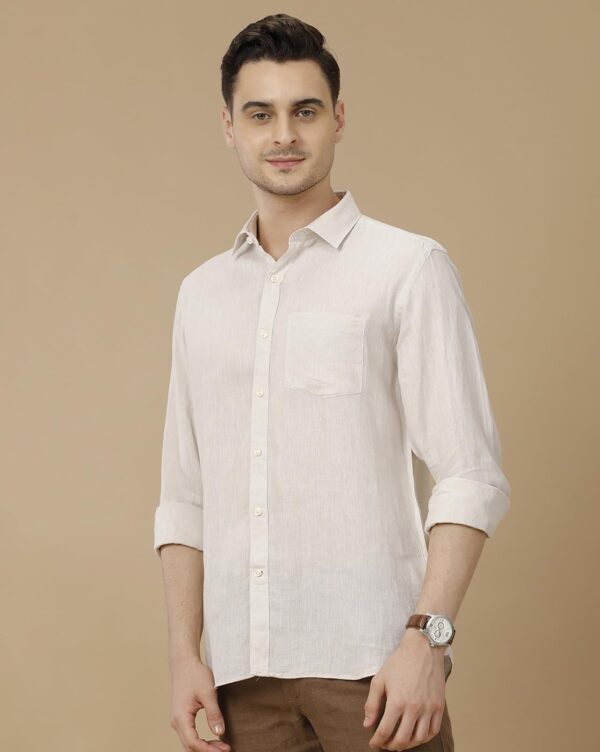 Linen Club Men's Pure Linen White Solid Contemporary Fit Full Sleeve Casual Shirt - Image 6