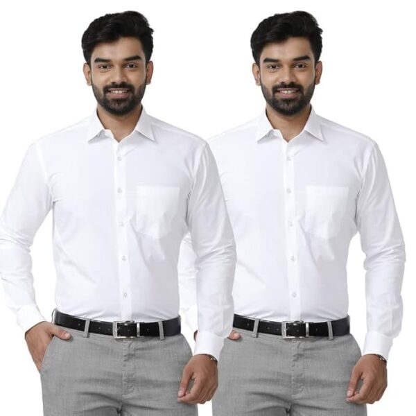 UATHAYAM Good Luck Cotton Full Sleeve Solid Trending White Formal Shirt for Men Pack of 2