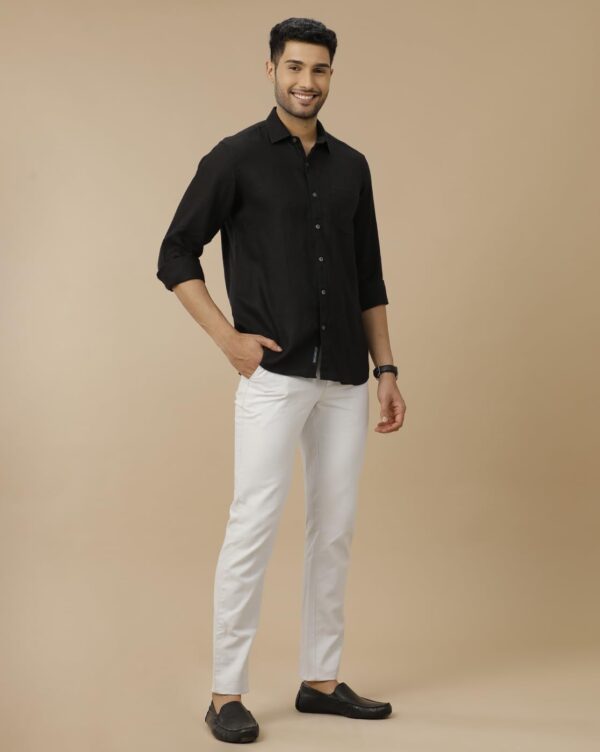 Linen Club Men's Pure Linen White Solid Contemporary Fit Full Sleeve Casual Shirt - Image 4