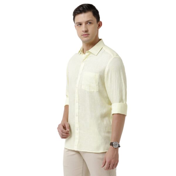 Linen Club Men's Pure Linen Yellow Chambray Slim Fit Full Sleeve Casual Shirt - Image 2