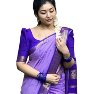 ILAIYAAL CLOTHINGS Women's Kanjivaram Cotton Silk Saree South Indian Paithani Sari | gadwal cotton sarees with Zari Border and Blouse Piece - Suitable For All Indian Occasions and Festivals 191