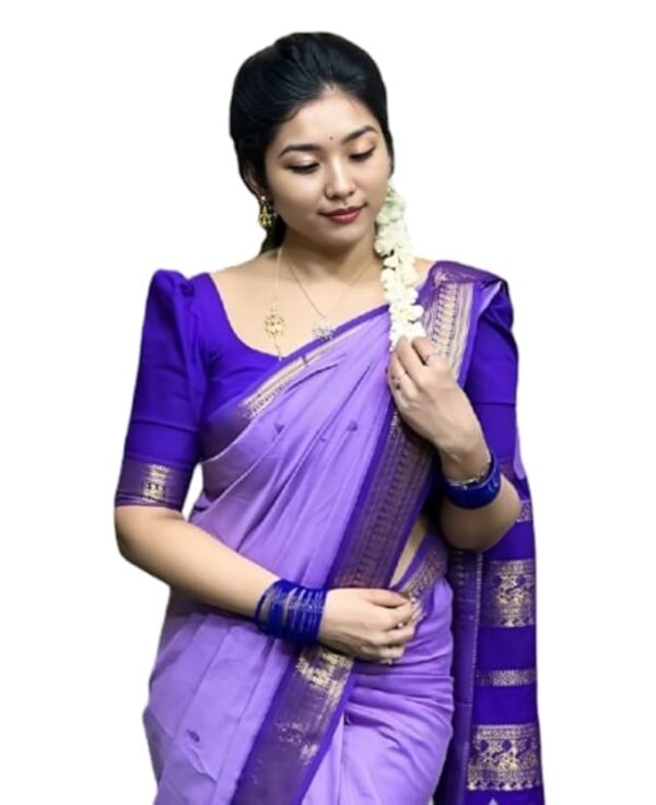ILAIYAAL CLOTHINGS Women's Kanjivaram Cotton Silk Saree South Indian Paithani Sari | gadwal cotton sarees with Zari Border and Blouse Piece - Suitable For All Indian Occasions and Festivals 191