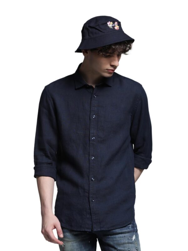 JACK & JONES Men Linen Regular Spread Collar Solid Casual Shirt - Image 2