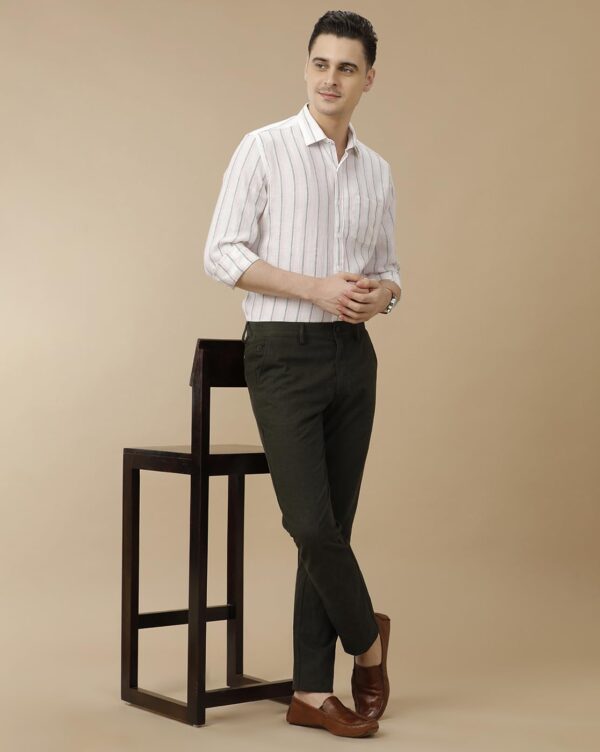 Linen Club Men's Pure Linen Pink Striped Contemporary Fit Full Sleeve Casual Shirt - Image 3