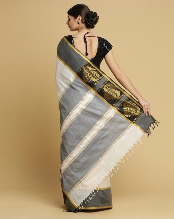 TEXATION Onam Special Women's Kerala Kasavu Cotton Saree With Rich Pallu and Running Blouse Piece (Saree5.5 meter, Blouse 0.8 meter) (BLACK) - Image 3
