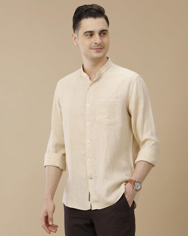 Linen Club Men's Pure Linen Maroon Solid Contemporary Fit Full Sleeve Casual Shirt - Image 5
