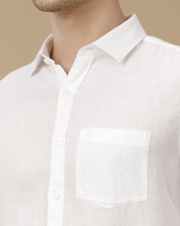 Linen Club Men's Pure Linen White Solid Contemporary Fit Full Sleeve Casual Shirt - Image 5