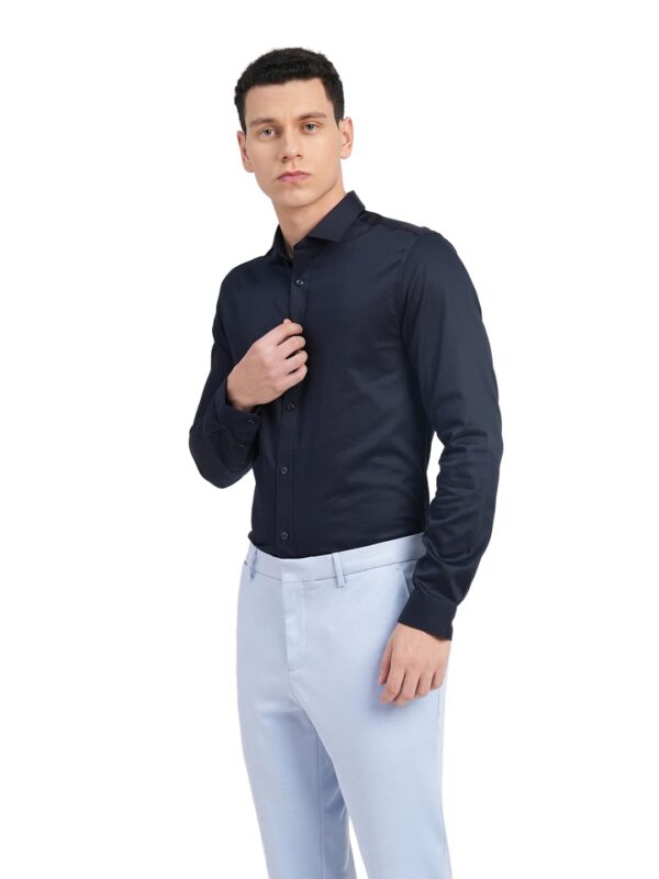 JACK & JONES Men's Cotton Slim Fit Solid Opaque Checked Spread-Collar Casual Shirt - Image 3