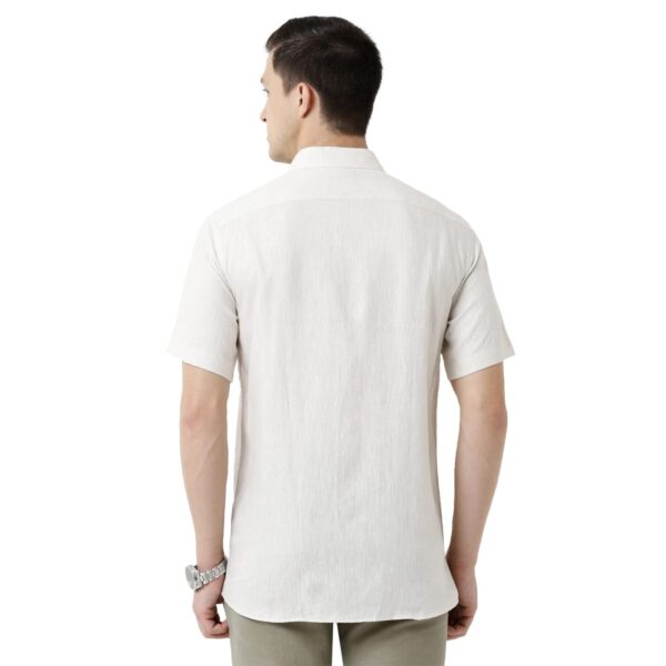 Linen Club Men's Pure Linen White Solid Slim Fit Full Sleeve Casual Shirt - Image 3