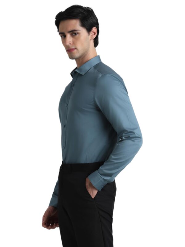 JACK & JONES Men's Cotton Slim Fit Solid Opaque Checked Spread-Collar Casual Shirt - Image 3