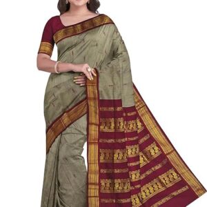 ILAIYAAL CLOTHINGS Women's Kanjivaram Cotton Silk Saree South Indian Paithani Sari | gadwal cotton sarees with Zari Border and Blouse Piece - Suitable For All Indian Occasions and Festivals 191