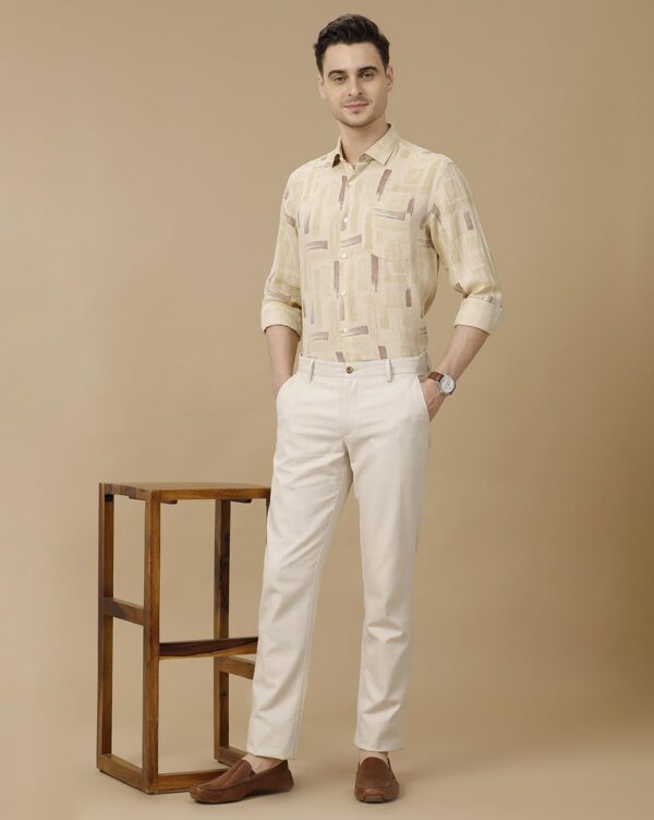 Linen Club Men's Pure Linen Beige Printed Contemporary Fit Full Sleeve Casual Shirt - Image 3