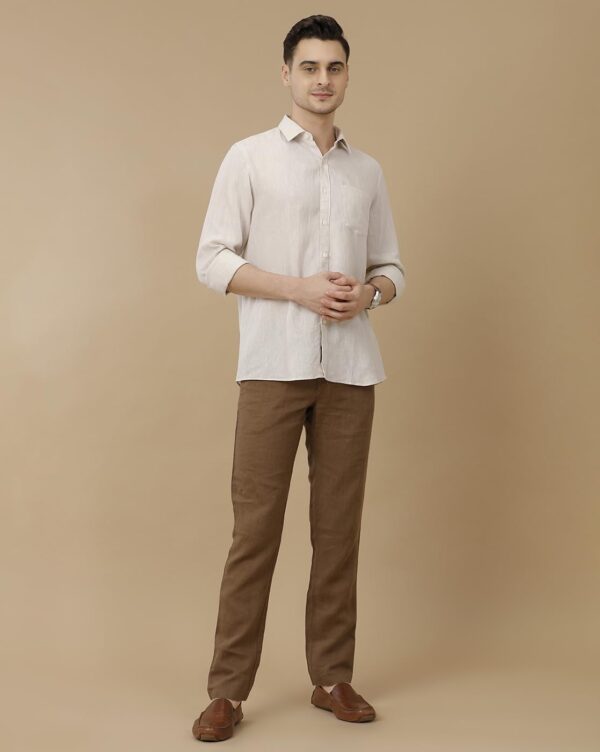 Linen Club Men's Pure Linen White Solid Contemporary Fit Full Sleeve Casual Shirt - Image 4